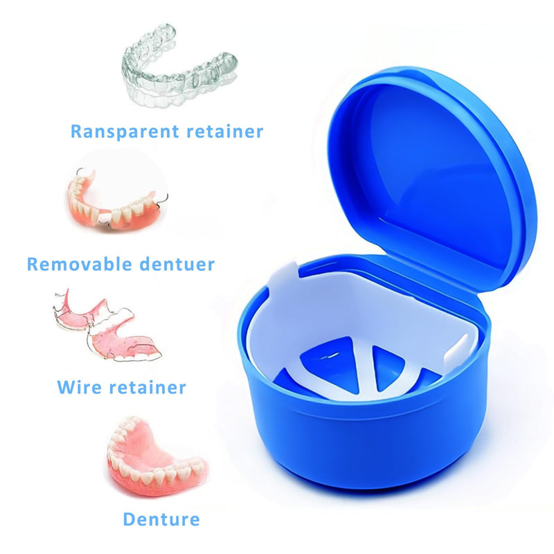 [Australia] - [2025 Upgrade] Dark Blue Denture Bath Box with Brush, Denture Cup, Soaking Holder, Denture Container, Mouth Guard, Storage case with Lid, Waterproof Cleaning 