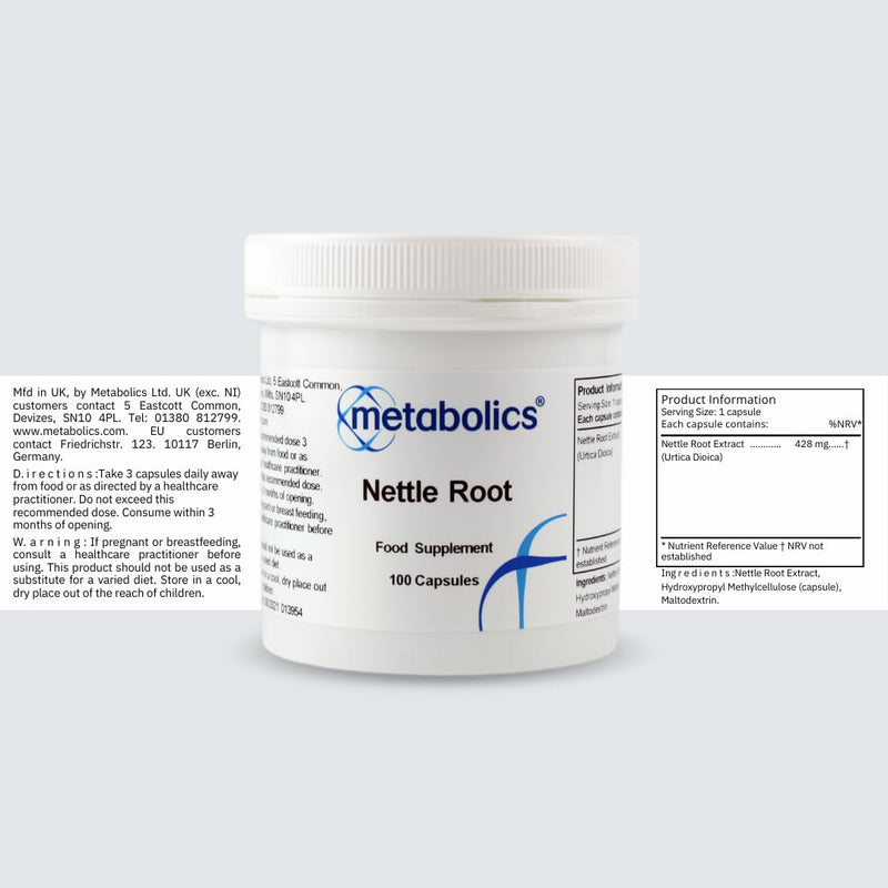 Nettle Root – 100 Vegan Capsules | Urtica dioica Extract for Prostate, Urinary, Inflammation & Immune Support | Additive‑Free | UK Made | Metabolics