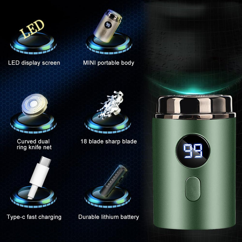 [Australia] - Horuili® Mini Electric Shaver, Portable Electric Mini Shaver, Men's Electric Shaver, USB Rechargeable Shaver, Washable Wet and Dry Shaver (Green) Green 