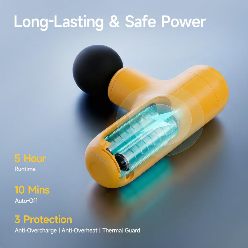 Super Mini Massage Gun Deep Tissue, Handheld Muscle Massager with 4 Heads, Percussion Travel Size Massager Gun FSA Eligible for Men Women Back Relief, Quiet for Home, Gym, Office, HSA, Yellow | 4 Heads for Men Women Muscle Relief, Back Neck Legs, Quiet...