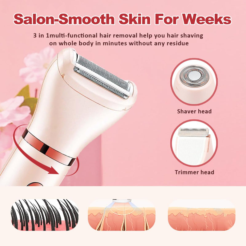 [Australia] - Electric Razor for Women,3 in 1 Shaver Hair Remover for Women Face,Wet & Dry Painless Shaver Bikini Trimmer for Face,Legs and Underarm (Pink) Pink 2024 