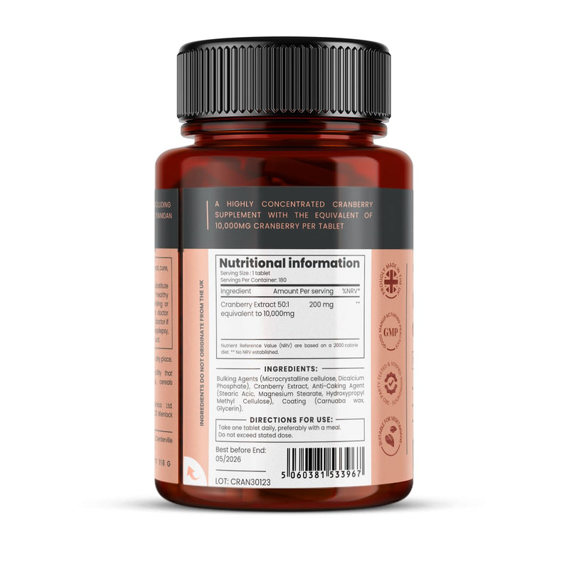 Double Strength Cranberry Extract 10,000mg x 180 Ultra Concentrated Tablets - 6 Months Supply! 1 count (Pack of 180)
