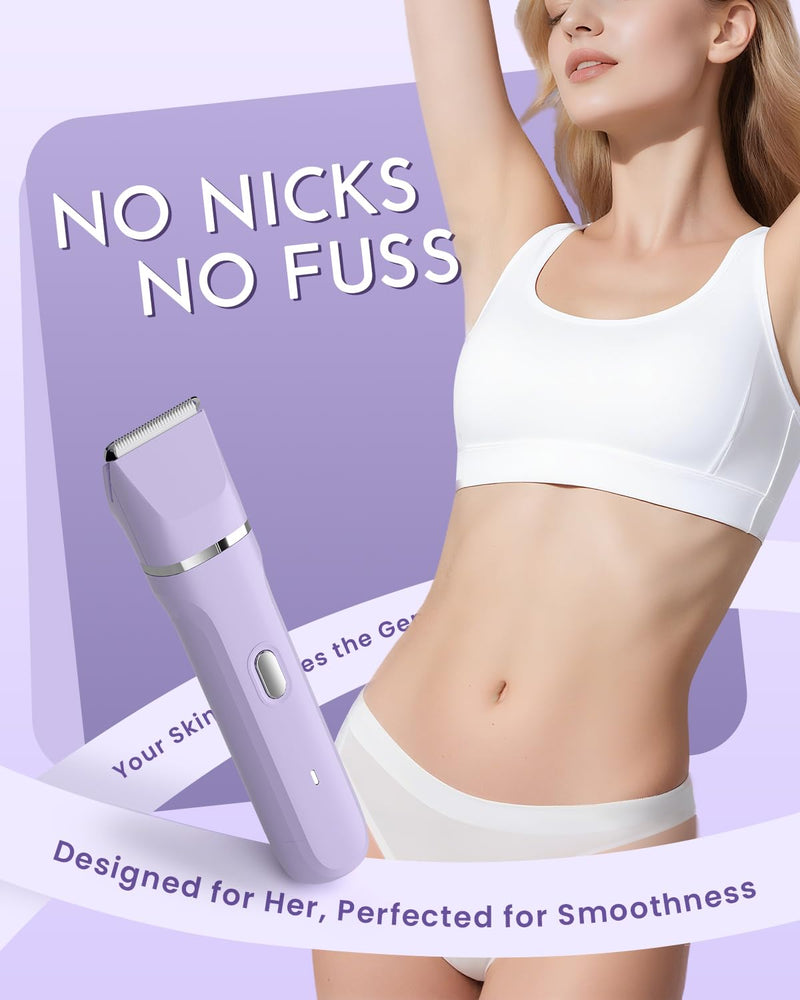 Bikini Trimmer for Women - 5 in 1 Electric Razors for Ladys Pubic Facial Nose Body Leg Hair Removal, Waterproof Electric Shaver for Women Private Area Sensitive Skin, Personal Hair Trimmer Purple