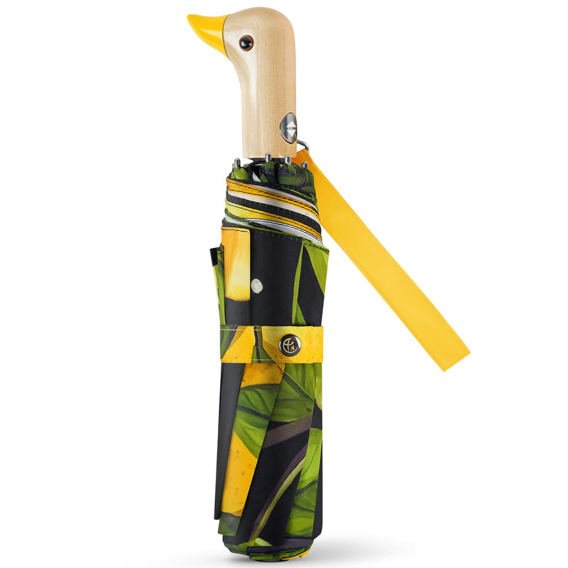 Yellow Duck Auto Umbrella - Travel Folding Fancy Lemon Night Umbrellas Windproof Mini Duck Handle for Women Girls Boys Teens