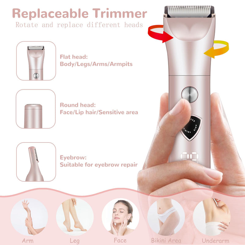Bikini Trimmer for Women, 3 in 1 Painless Electric Shaver, Waterproof Wet & Dry Body Shaver, Rechargeable Pubic Hair Trimmer for Women,Replaceable Lady Razor for Underarm Leg Arm Body (3 in 1)