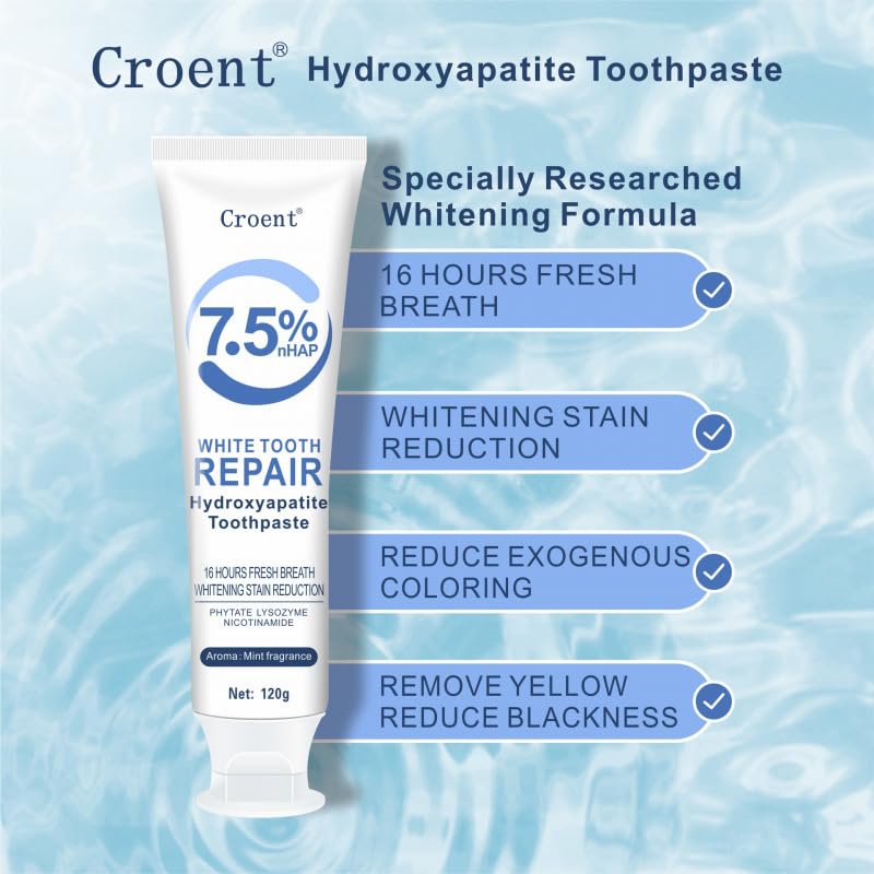 [Australia] - 3 Pcs 7.5% Hydroxyapatite Toothpastes for Enamel Protection and Tooth Strengthening, Stain Removal, Whitening Tooth, Gentle Mint, Fresh Breath, Daily Use for Oral Health 