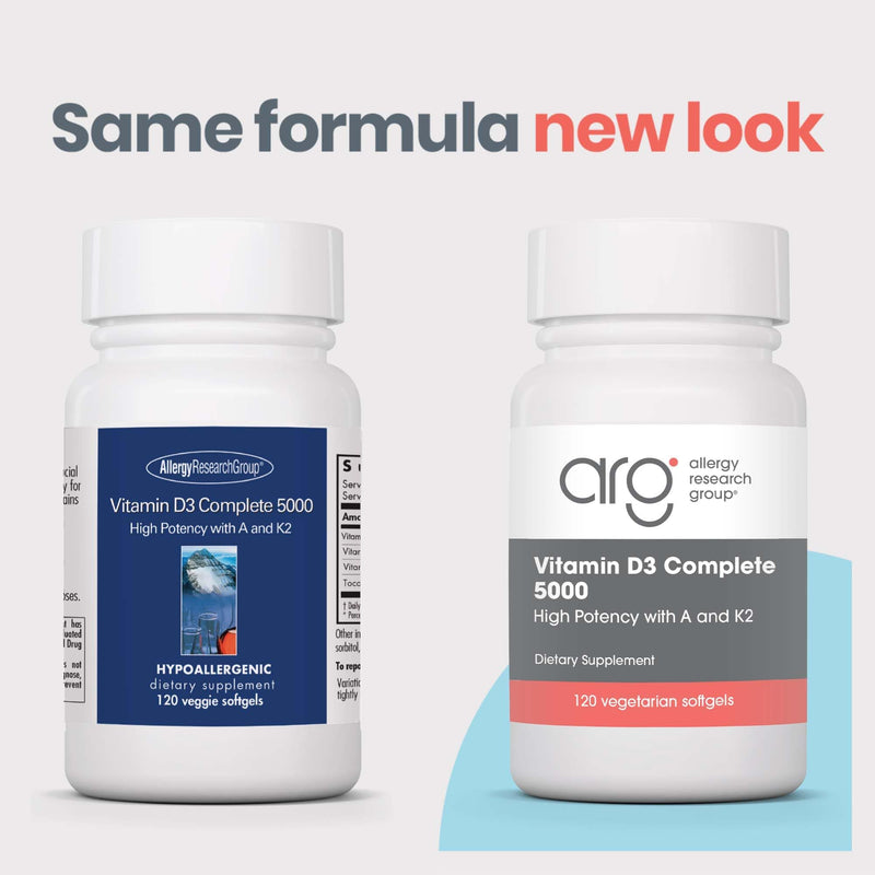 ARG Vitamin D3 Complete 5000 Bone Health, 120 Capsules | Delivers 125 mcg Vitamin D3 with Vitamins A and K2 for Bone Strength, Immune Balance and Healthy Mindset