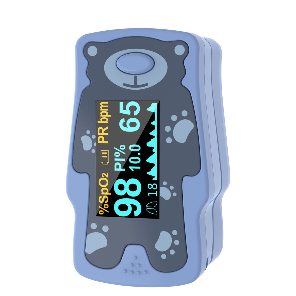 New Version Kids Pulse Oximeter Fingertrip, Blood Oxygen Saturation for Children, Portable Oxygen Meter with OLED Screen Included 2AAA Batteries