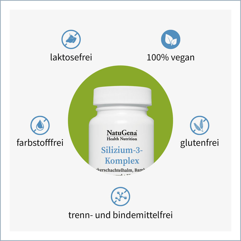 [Australia] - NatuGena Silicon 3 Complex Field Horsetail/Bamboo/Stinging Nettle + Vitamin C / 120 Capsules HPMC 0 (60 Day Pack) 