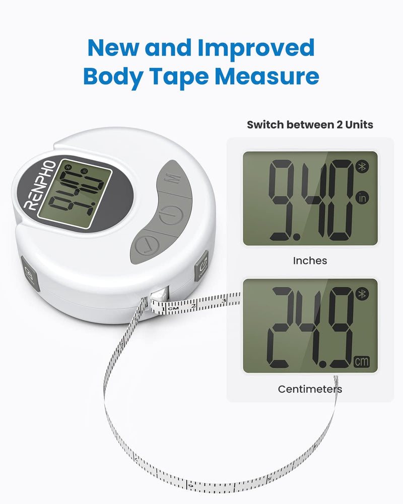 [Australia] - RENPHO Body Measuring Tape, Bluetooth Smart Tape Measure with Lock Hook & Retractable Function, Accurate Body Fat Measurement Device for Weight Loss, Muscle Gain, Fitness Bodybuilding, 60in /150cm 
