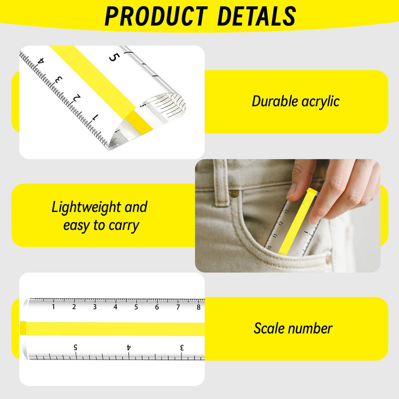 UNIFAMILY Magnifying Ruler with Sliding Marker, 6 Inch Mgnetic Magnifying Ruler for Knitting Patterns, Acrylic Reading Magnifier for Books, Instructions, mahjong and Bible (Yellow-non-magnetic) Yellow-non-magnetic