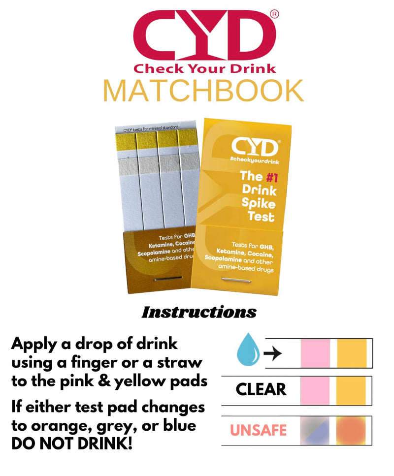 [Australia] - Check Your Drink Matchbook. Avoid Drink Spiking. Detect GHB or KETA Using The Personal Test Strips. - Each Match Book Contains 8 Tear-Away Test Strips 