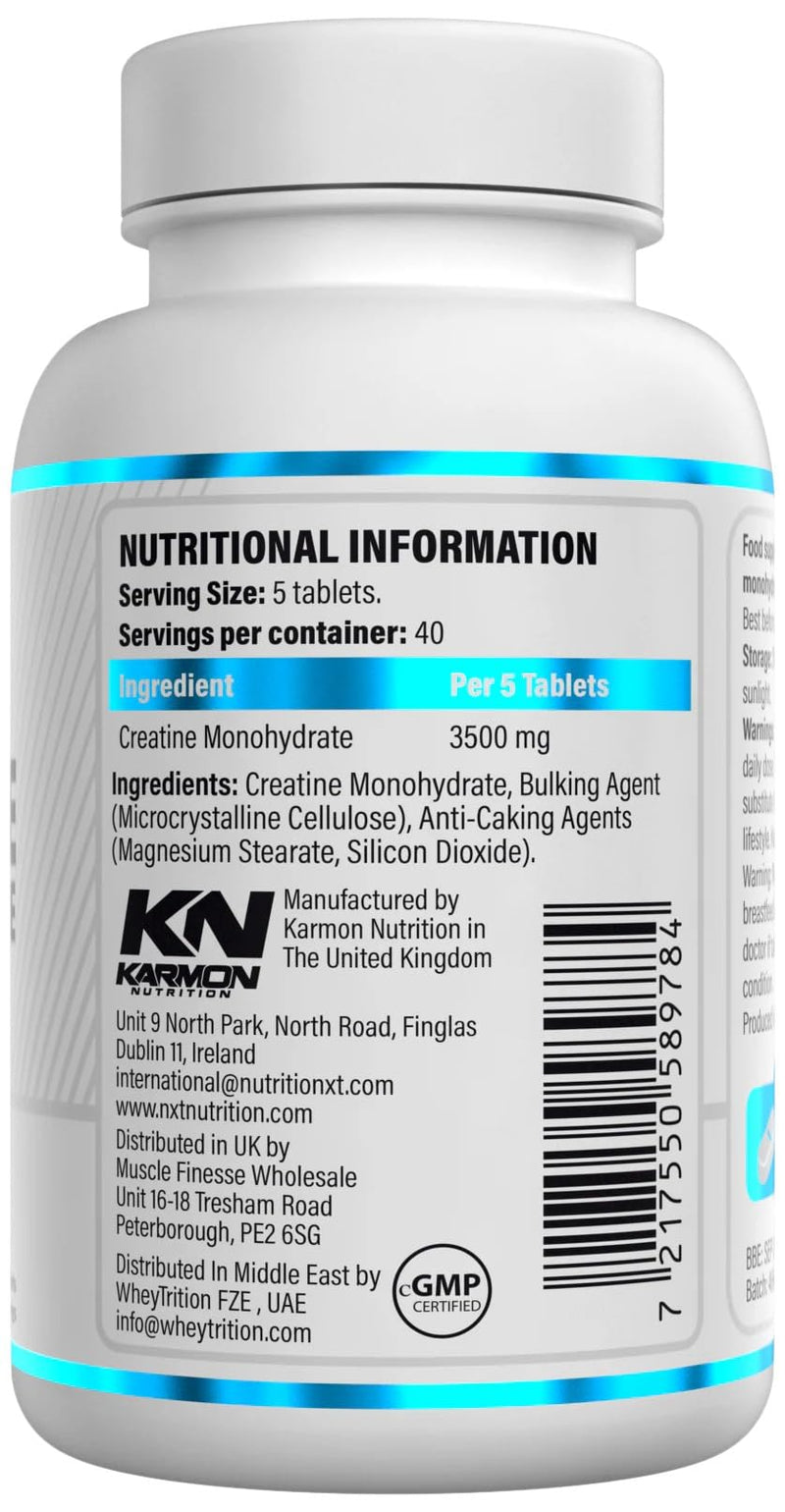 NXT Nutrition Creatine Monohydrate Tablets, 200 Tablets, 3500mg, Strength and Performance Support