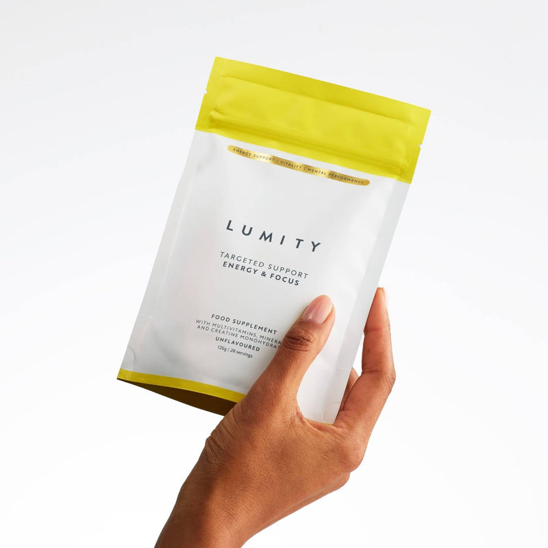 Lumity Energy & Focus Powder Multivitamin with Vitamin B6 & B12 & Lions Mane - Minerals, Biotin & Creatine Monohydrate for Cognitive Function, Enhanced Performance - Caffeine Free - 28 Servings