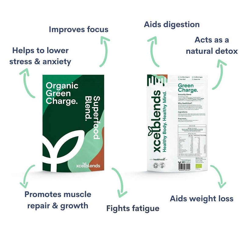 Green Charge Organic Greens Powder 150g - Pharmacist-Formulated for Digestion, Boost Immunity & Lower Stress | Ashwagandha, Moringa, Barleygrass, Spirulina, Chlorella, Apple,Lucuma