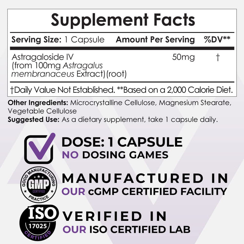 [Australia] - Nootropics Depot Astragaloside IV Capsules | 50mg | Astragalus membranaceus | 30 Count | Neuroprotective, Immune Support, Lengthens Telomeres 30 Count (Pack of 1) 