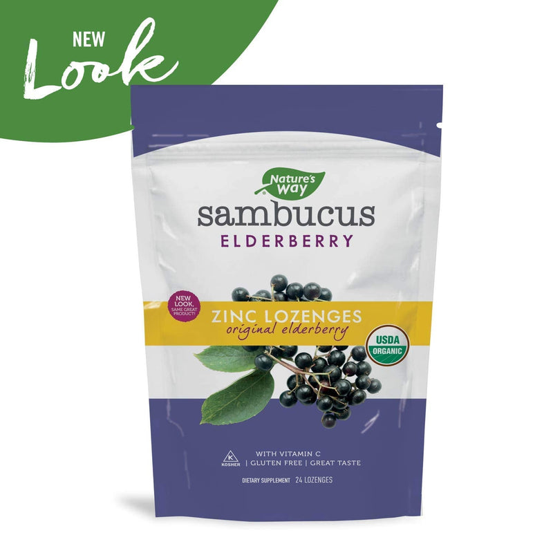 Nature’s Way Sambucus Immune Lozenges, Elderberry Flavored Lozenges, 24 ct | Immune Support Lozenges for On-the-Go Use with Zinc, Vitamin C & Black Elderberry Extract*, Certified Organic, Vegan 24 Count (Pack of 1)