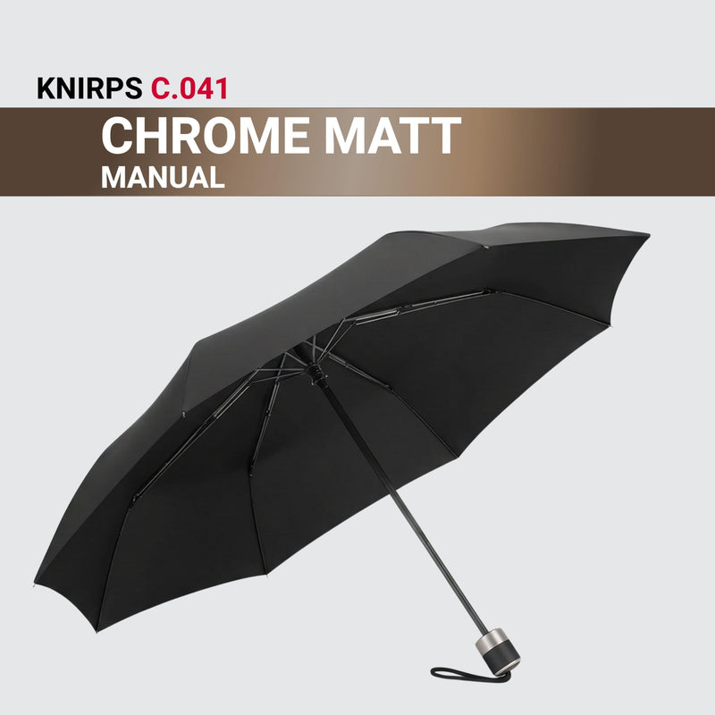Knirps C.041 Chrome Matt Manual Rain Umbrella for Adults – Vegan Leather Handle, Wind Resistant Design, Lightweight Steel Fiberglass Frame, 39in Canopy, Protective Sleeve Included Black