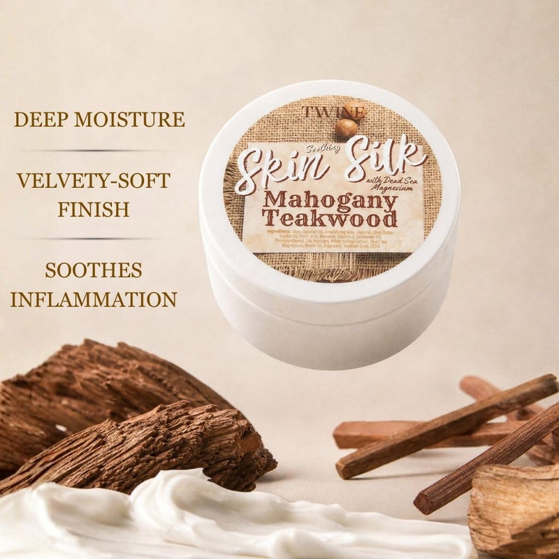 TWINE Silk Peptides + Magnesium Moisturizing Body Butter - Deep Hydration Whipped Moisturizer with Shea Butter and Coconut Oil - Mahogany Teakwood Skin Silk- 4 oz