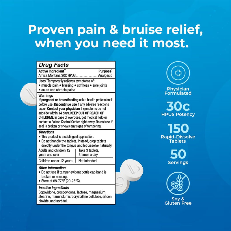 [Australia] - VitaMedica Arnica Montana 30C Rapid Dissolve Tablets for Natural Pain, Bruising, and Swelling Support - Homeopathic Medicine for Injury and Surgery Recovery - 150 Ct - 50 Servings 