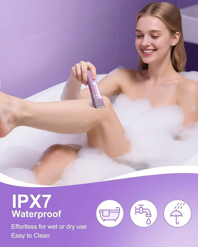 [Australia] - AREYZIN Bikini Trimmer for Women,Painless Electric Shaver for Women,3 in 1 Pubic Hair Trimmer,USB Recharge Dock,Replaceable Ceramic Blade Heads,IPX7,Personal Shaver Kits,Purple Pruple 