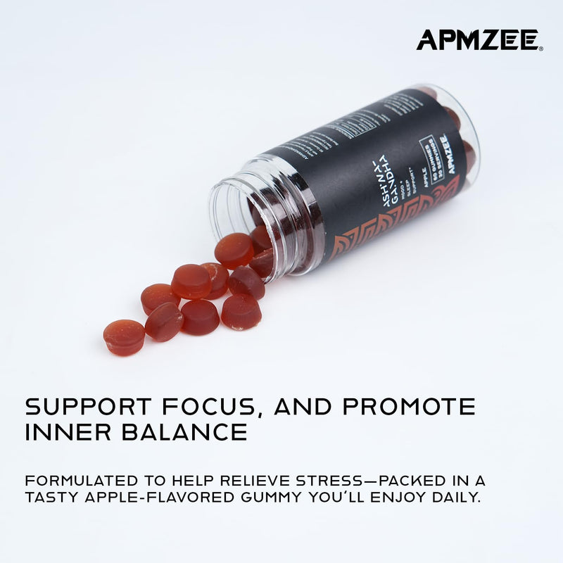 AMPZEE Ashwagandha Gummies 300mg with Vitamin B6 | 60 Apple Flavour Vegan Gummies | Ashwagandha Supplement for Stress, Sleep & Mood Support | Daily Multivitamin Gummies