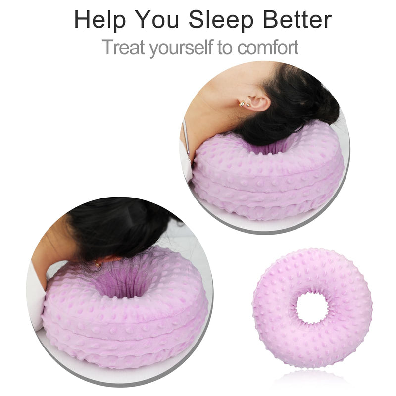 [Australia] - Ear Piercing Pillows with Washable Covers for Side Sleepping with an Holes Full Open Zipper CNH Pressure Sore Relief O-Shaped Cartilage Support Protector Cushion Minky Dot Lavender 