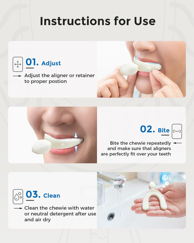 Checkme Aligner Chewies for Invisalign, U-Shaped Orthodontic Chewies for Aligner Tray Seaters, Non-Slip Retainer Chewies, Durable Food Grade Silicone Dental Chewies, White (2PCS) 2PCS