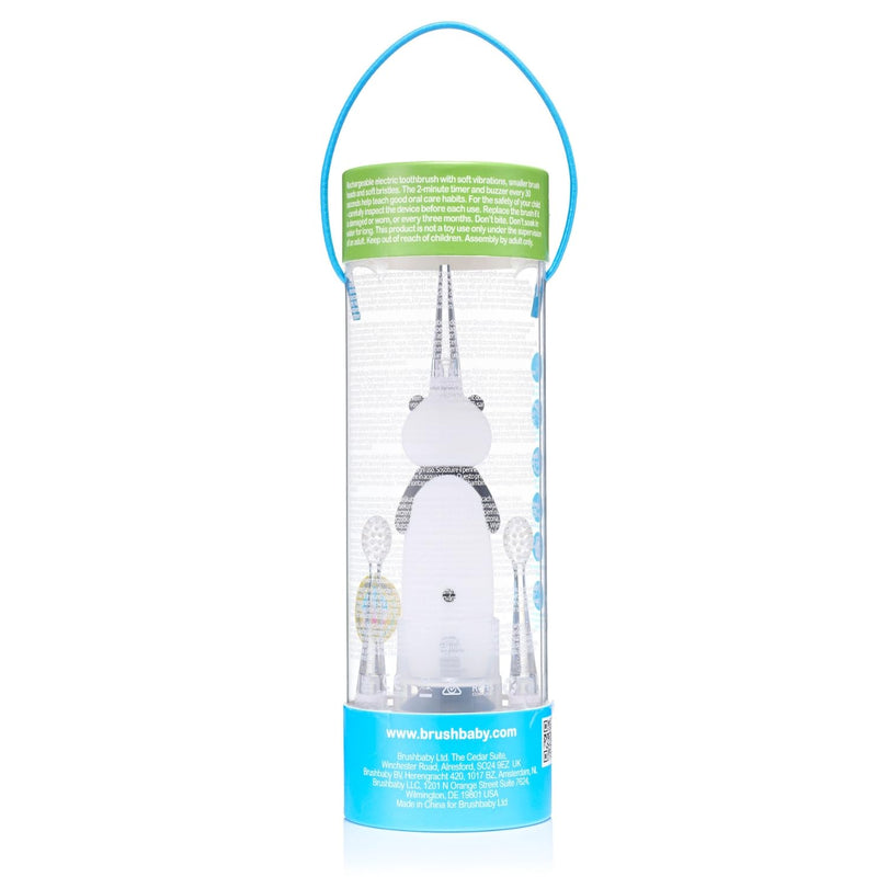 [Australia] - BrushBaby - WildOnes - Kids Rechargeable Electric Toothbrush, Ages 0-10 - Pan-Pan Panda Design with Flashing Lights - DeepClean Bristles for Superior Cleaning - 2 Replacement Brush Heads, 1 USB Cable 