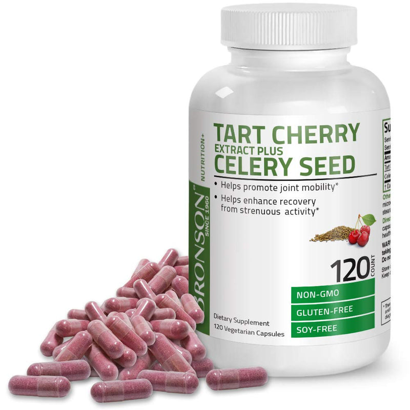 [Australia] - Bronson Tart Cherry Extract + Celery Seed Capsules - Powerful Uric Acid Cleanse, Joint Mobility Support & Muscle Recovery Supplement - Non GMO Formula, 120 Vegetarian Capsules Unflavoured 120 Count (Pack of 1) 