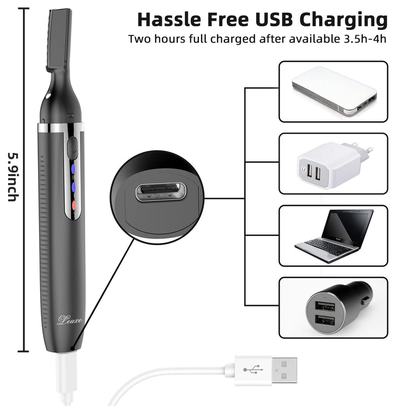 [Australia] - Eyebrow Trimmer and Facial Hair Remover, Rechargeable Hair Removal Women's Electric Shaver Razor for Peach Fuzz Chin Cheek Upper Lip (Black) Black 