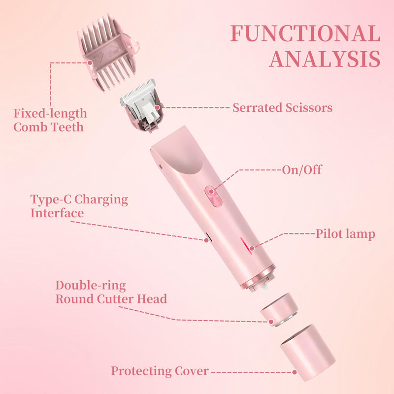 [Australia] - QNHMPW Bikini Trimmer for Women,Electric Razors for Women,2-in-1 Dual Head Shaver- Wet/Dry Shaver Groomer, Waterproof Hygiene Razor Used for Face, Underarm, Leg, Bikini Area(Pink) Pink 