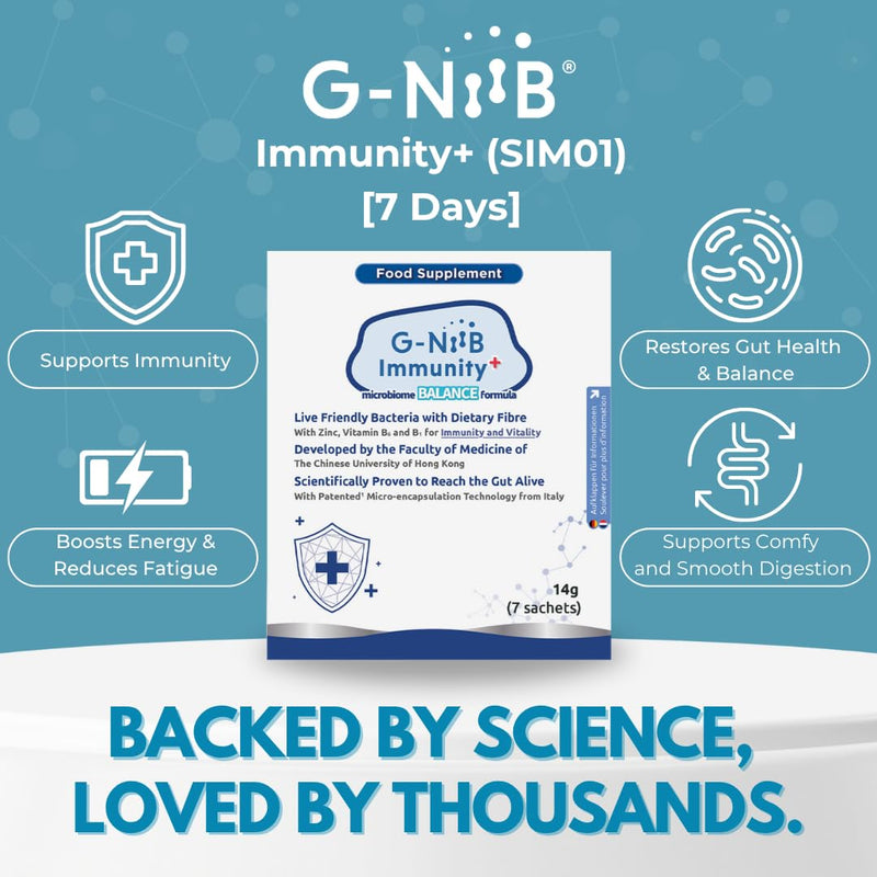 G-NiiB Immunity+ (SIM01) | Digestive Probiotics and Prebiotics with Zinc, Vitamin B6 and B1 for Immunity and Energy | 7 sachets