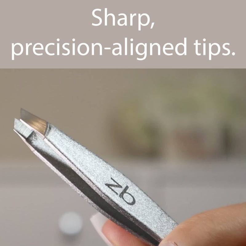 Zizzili Basics Tweezers - Surgical Grade Stainless Steel - Slant Tip for Expert Eyebrow Shaping and Facial Hair Removal - with Bonus Protective Pouch - Best Tweezer for Men and Women Silver