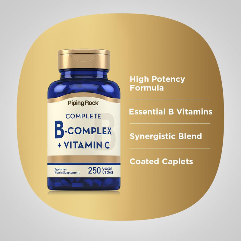 Piping Rock Vitamin B Complex Vitamins | 250 Caplets | with Vitamin C | Vegetarian, Non-GMO, and Gluten Free