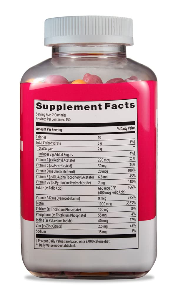 Amazon Basics Women's Multivitamin, Mixed Berry Flavor, Vegetarian & Gluten-Free, 300 Gummies (150 Servings) (Previously Solimo)