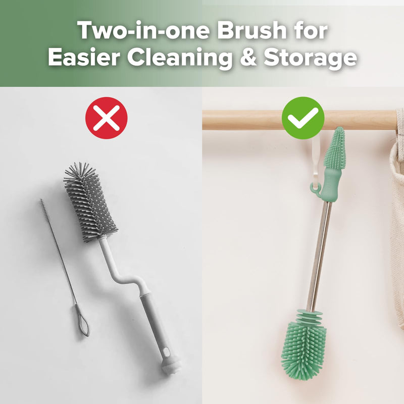 [Australia] - haakaa Cleaning Brush Silicone Bottle Brush Double-Ended Soft Silicone Bristles for Breast Pumps, Breast Milk Collectors, Baby Bottles, Teats, Breastmilk Storage Bags, Pea Green-1pk 1 Piece Set 