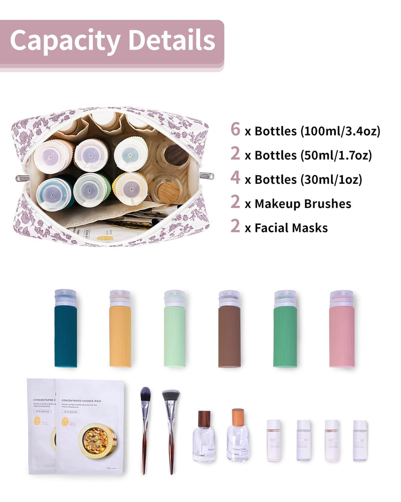 Narwey Cute Floral Makeup Bag Travel Cosmetic Bag with Hanging Toiletry Bag for Women