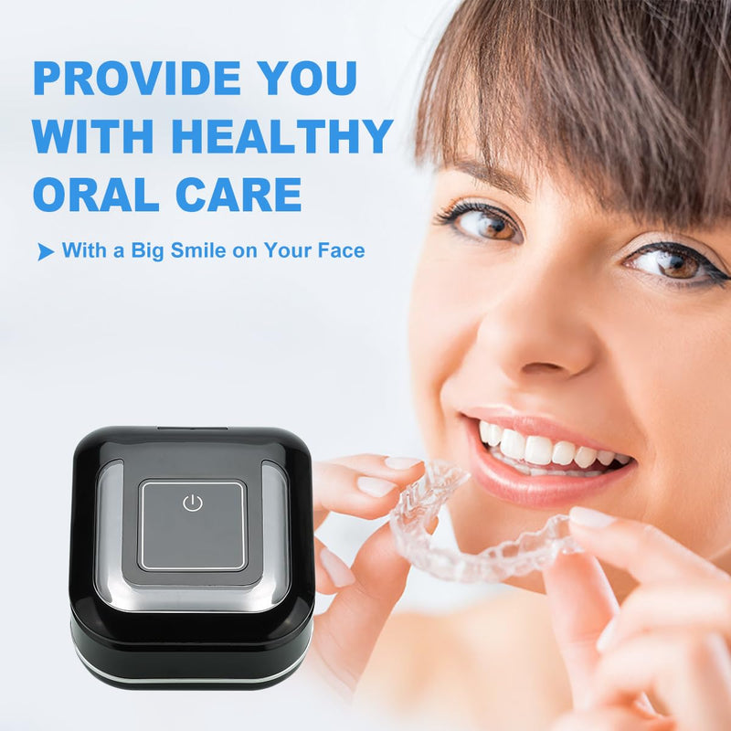 [Australia] - Ultrasonic Retainer Cleaner, Denture Cleaner Machine, Portable Sonic Cleaner Pod for Denture, Mouth Guard, Aligner, Night Guard, 180ML/42kHz Jewelry Cleaner Dark Black 