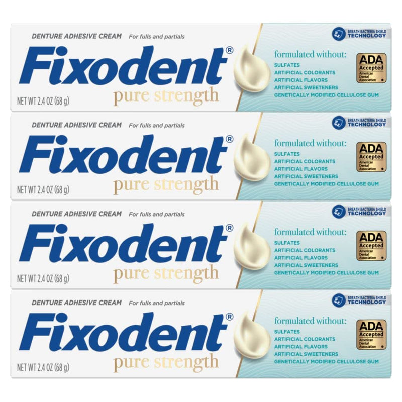 [Australia] - Fixodent Pure Strength Secure Denture Adhesive Cream for Full and Partial Denture Wearers, 2.4oz (Pack of 4) 