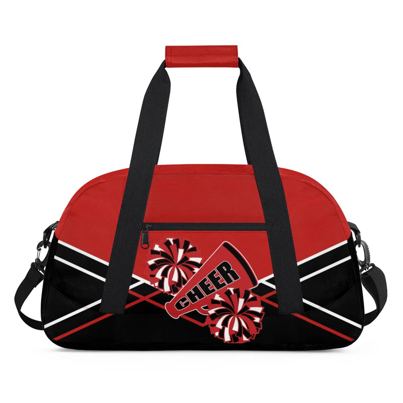Cheer Kid Duffel Bag Collapsible Sports Gym Bags Travel Weekender Overnight Bag for Girls Boys Personalized Gymnastics Sleepover Bag Black Red Color-cheer02