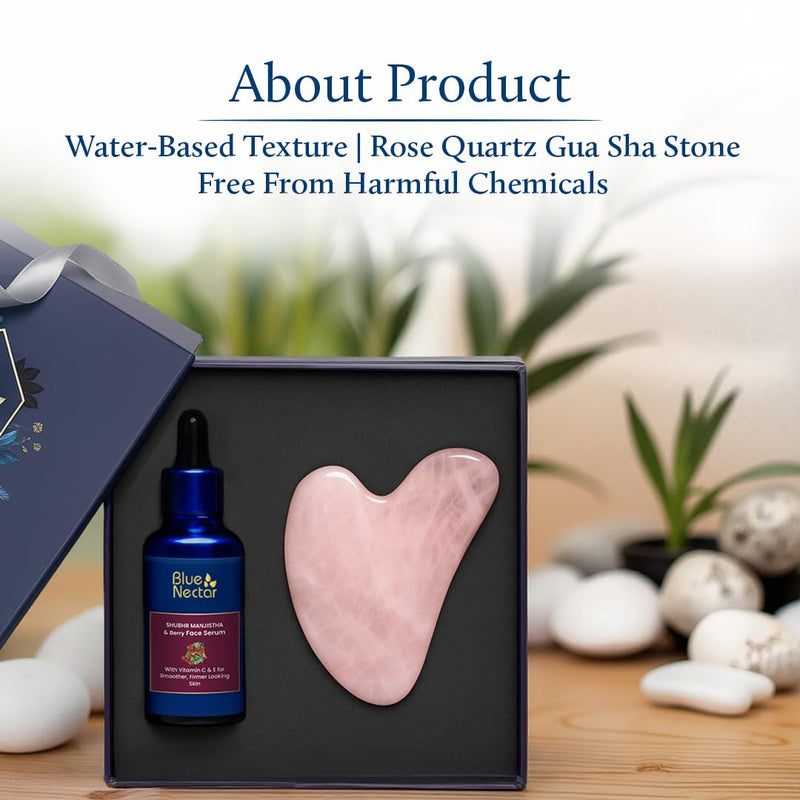 Blue Nectar Manjistha & Berry Serum with Gua Sha for Face | Hydrating Vitamin C Serum for Women & Men (13 Herbs, 1 Fl Oz) Gua Sha with Manjistha Serum