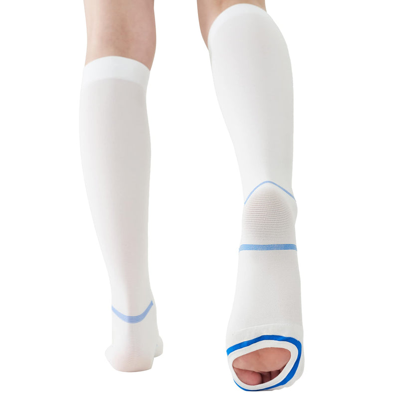 Anti Embolism Compression Stockings for Women and Men Ted Hose Socks 15-20 mmhg Moderate Level With Inspect Toe Hole Medium White