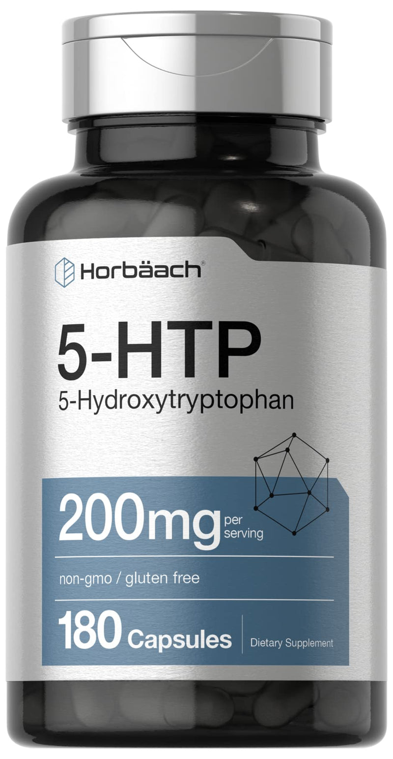 Horbäach 5HTP 200mg Capsules | 180 Count | Griffonia Simplicifolia | 5HTP Extra Strength Supplement | Non-GMO, Gluten Free | 5 Hydroxytryptophan 180 Count (Pack of 1)