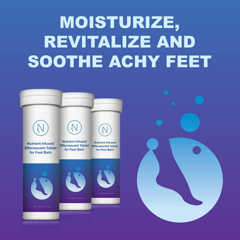 [Australia] - Diabetic Foot Soak Effervescent Tablets Foot Care by Nerve Spa, Anti-Swelling, Rehydrate The Foot, Foot Care Nutrients – 20 Tablets (3 Tubes) 