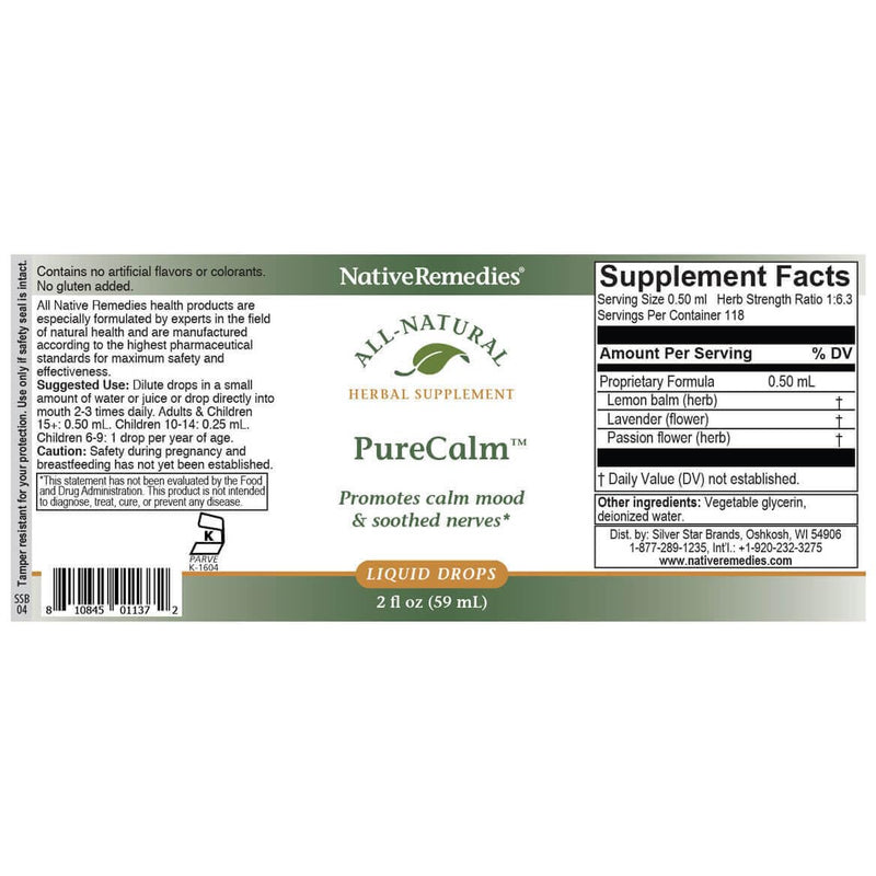 Native Remedies PureCalm - All Natural Herbal Supplement Promotes | Feelings of Calm During Times of Pressure, Stress or Nervous Tension - 59mL 2 Fl Oz (Pack of 1)