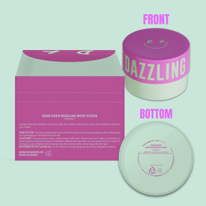 Dear Doer] Dazzling Body Scrub - Radiant & Gentle Exfoliator with Grape Seed & Plant-Derived Cellulose to Remove Dead Skin Cells with Vitamin C, Fresh Floral Scent, Vegan, 10.1 fl oz (300 ml) Dazzling, Fresh Floral 10.1 Ounce (Pack of 1)