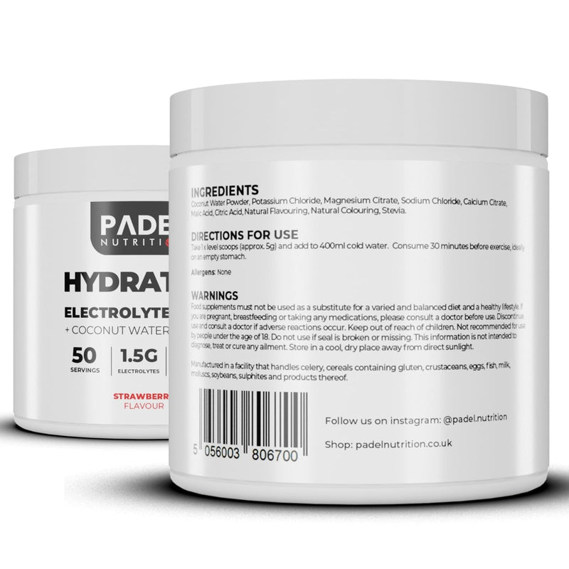 Electrolyte Supplement for Padel Tennis - 50 Servings | Hydration Electrolyte Blend with Coconut Water | Rapid Rehydration, Cramp Prevention & Endurance Support by Padel Nutrition (Strawberry) Strawberry
