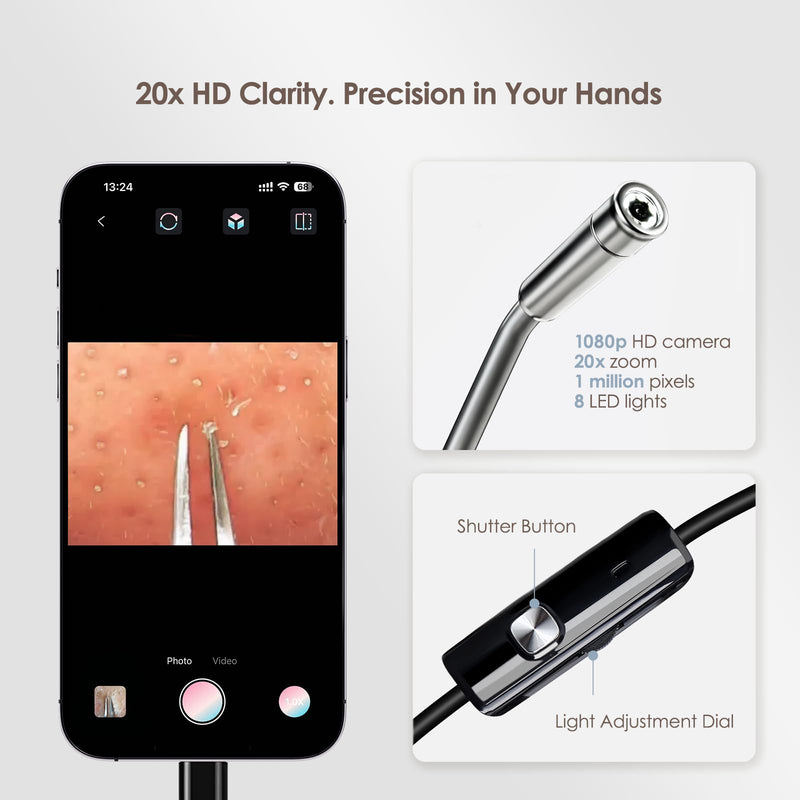 [Australia] - 6pcs Blackhead Remover Tweezers with Camera - 20x Magnification Pimple Popper Tweezers, Professional Pimples Comedone Extractor Removal Tool, Face Extraction Tool Kit for Deep Pore Cleaner 