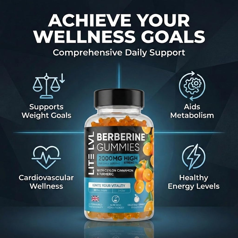 LITE LVL 60 x Berberine Gummies 2000mg with Ceylon Cinnamon & Turmeric – Berberine Supplement for Men and Women.